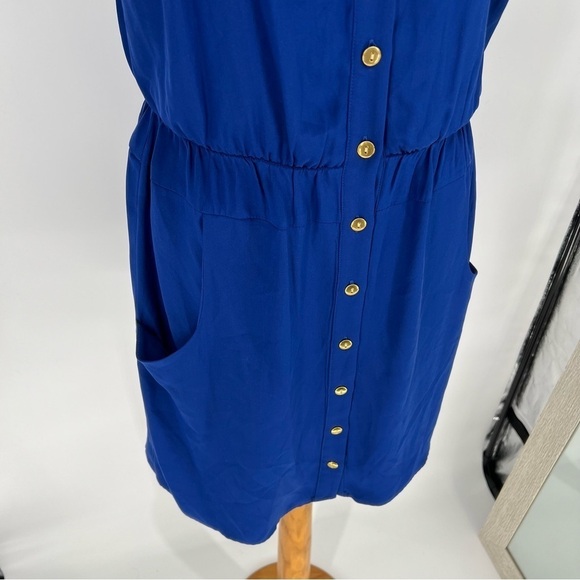 Amanda‎ Uprichard Cobalt Blue Button Front silk Dress - Picture 3 of 14